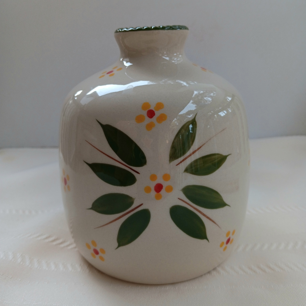 Temp-Tations White Ceramic Vase with Green Leaf and Yellow Floral Accents